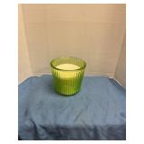 Vintage green depression glass candle