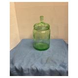 Vintage green depression glass jar