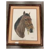 Framed painting of horse signed by artist