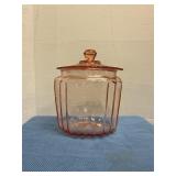 Vintage pink depression glass cookie jar