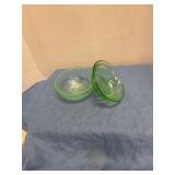 Vintage green depression glass dessert bowls (2)