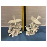 Porcelain white bird and floral figurine