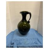 13" army green handcrafted glass vase/pitcher