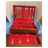 Vintage silverplate flatware in wooden box