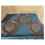 3 plates pink depression w/ Cabbage Rose design