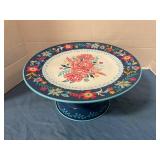 Floral metal cake plate on pedestal