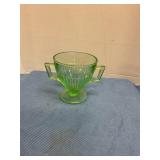 Vintage green depression glass sugar bowl