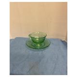 Vintage green depression glass teacup/saucer