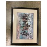 Framed Painted horse race on canvas