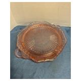 Vintage pink depression glass cake plate