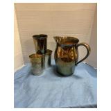 Metal pitcher w/three cups