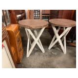 2 Rustic wooden tables 23" round top 29" tall