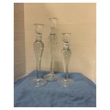 Glass candlestick holders (3)