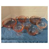 Pink depression glass bowls & cups