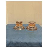 Vintage pink depression glass candlestick holders