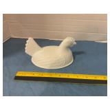 Vintage white milk hen lid