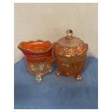 Vintage carnival glass sugar and cream dispenser