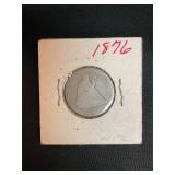 Vintage 1876 seated Liberty silver quarter