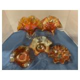 5 carnival glass vintage candy dishes