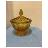 4' tall yellow Amber glass candy dish