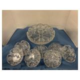 Antique crystal serving dish and dessert plates