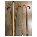 4 vintage wooden walking canes