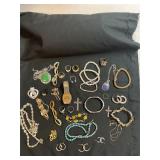 Cedar box with jewelry lot