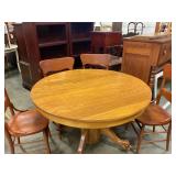 48' round antique wooden table w/4 chairs
