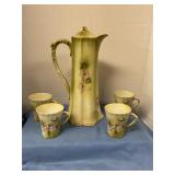 Hand painted Nippon chocolate pot w/4 cups