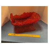 Vintage Amberina red glass sleigh candy dish