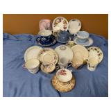 13 assorted tea cups w/saucers