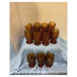 Set of 14, 4 1/2' vintage amber glasses