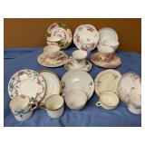 11 assorted tea cups w/saucers