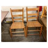 Wood and wicker vintage kitchen chairs