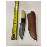Damascus steel knife with sheath