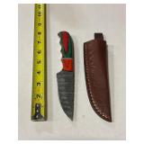 Damascus steel knife with sheath