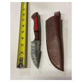 Damascus steel knife with sheath