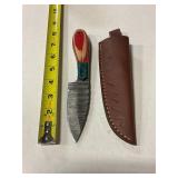 Damascus steel knife with sheath