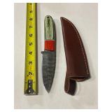 Damascus steel knife with sheath