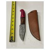 Damascus steel knife with sheath