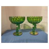 Indiana glass green  footed compote dish