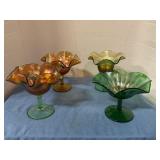 Carnival glass compote with ruffled edge set of 4