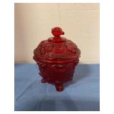 Ruby red glass covered candy dish