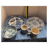 Blue bowls, cups & platters