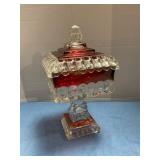 Ruby-flashed glass square candy dish