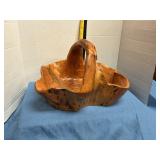 Vintage handcarved burl wood basket