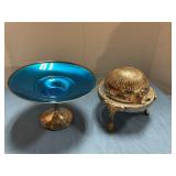 Silver-plated roll top butter dish & compote dish