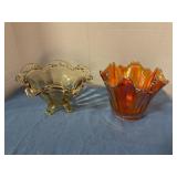 Vintage imperial glass footed bowl & ruffle vase