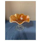 Opalescence carnival glass compote