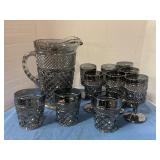 Anchor Hocking Wexford smoky gray pitcher & glass